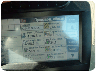 Показатели GPS навигатора, работы культиватора